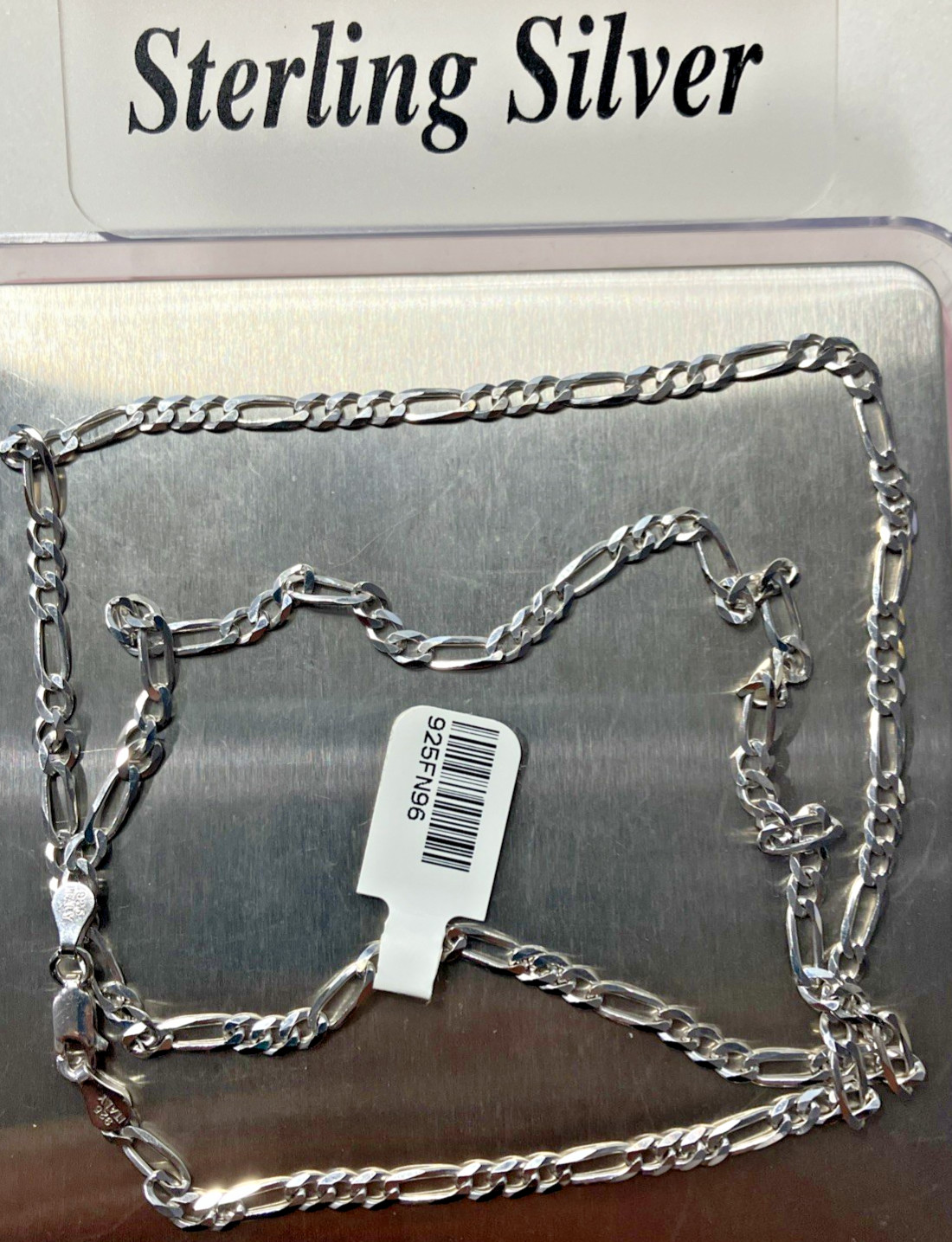 925 Sterling Silver Italy Solid Figaro Link Chain 9.6grams 3.7mm 24inch Necklace