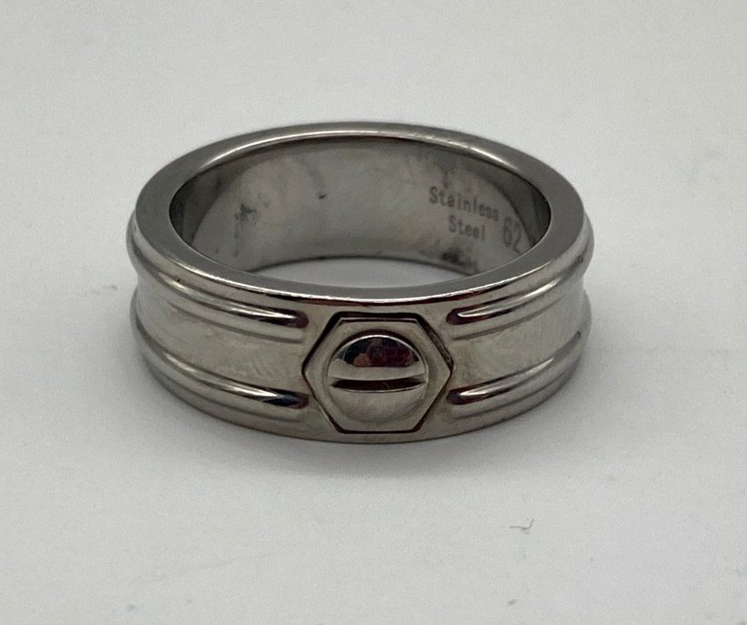 Charriol Stainless Steel Men’s Ring Size 62 Hex Bolt Design Silver Band – US9.5