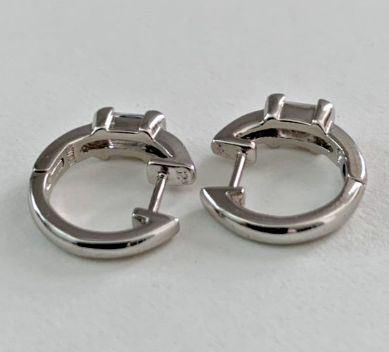 Clear Baguette Cut Cubic Zirconia Huggie Hoop Earrings in Solid Sterling Silver