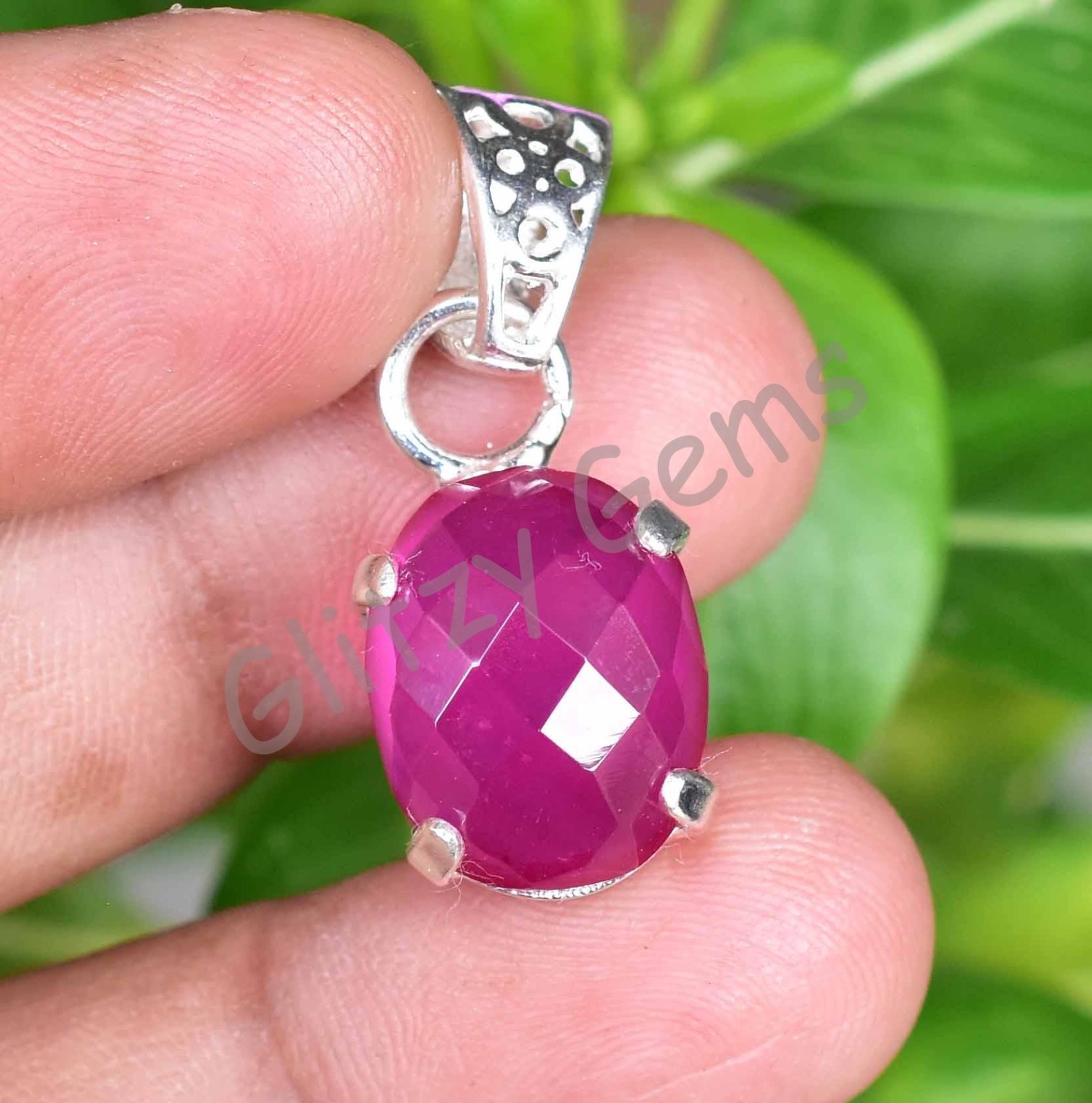 22.65 Ct Natural Pink Ruby Oval 925 Sterling Silver Pendant Certified
