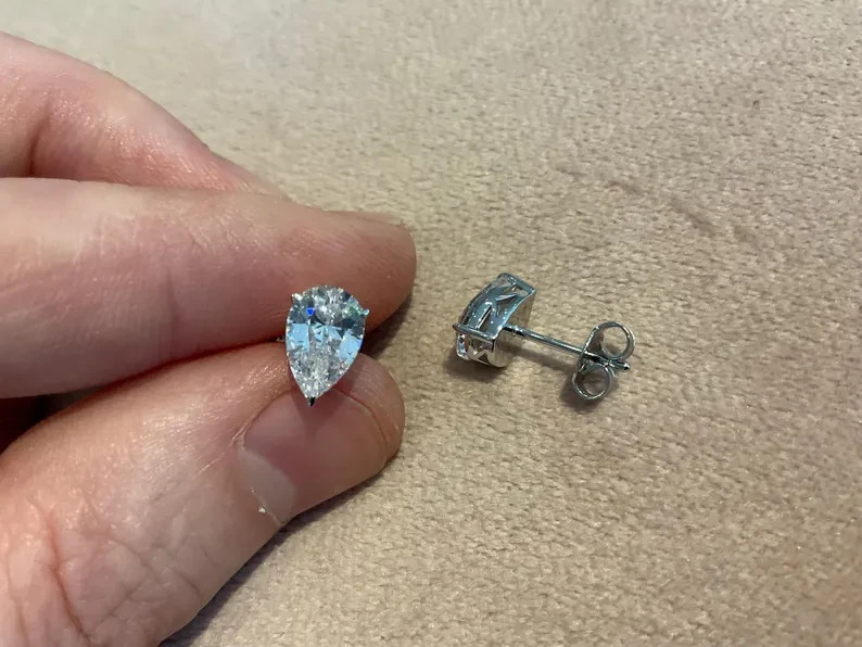 GH/I1-I3 Natural Diamond Anniversary Studs Earrings 14K White Gold Pear Cut 3Ct