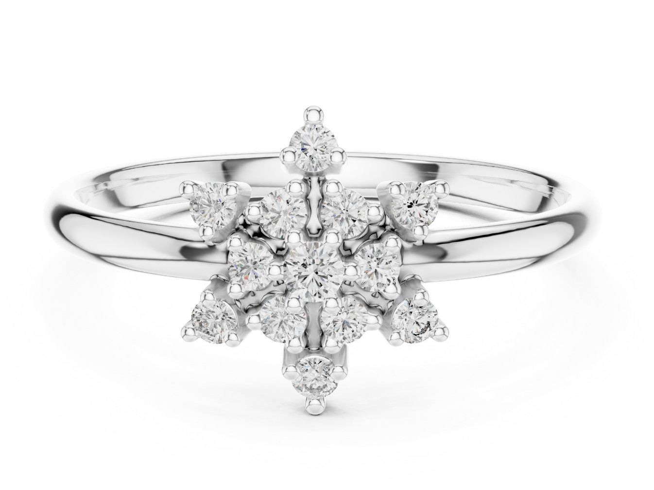Round Certified Natural 13 Pc Diamond Luxury Designer Style Ring 14K Gold Over