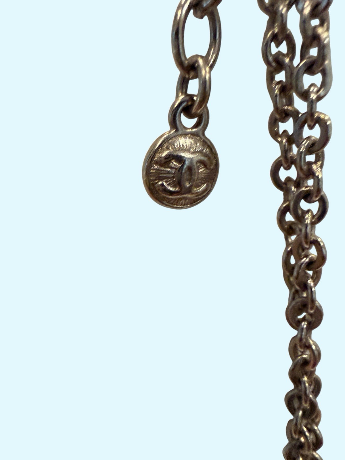 Chanel Multi-Strand Satoir Necklace With Blue Iridescent Crystal Chicklet Stones