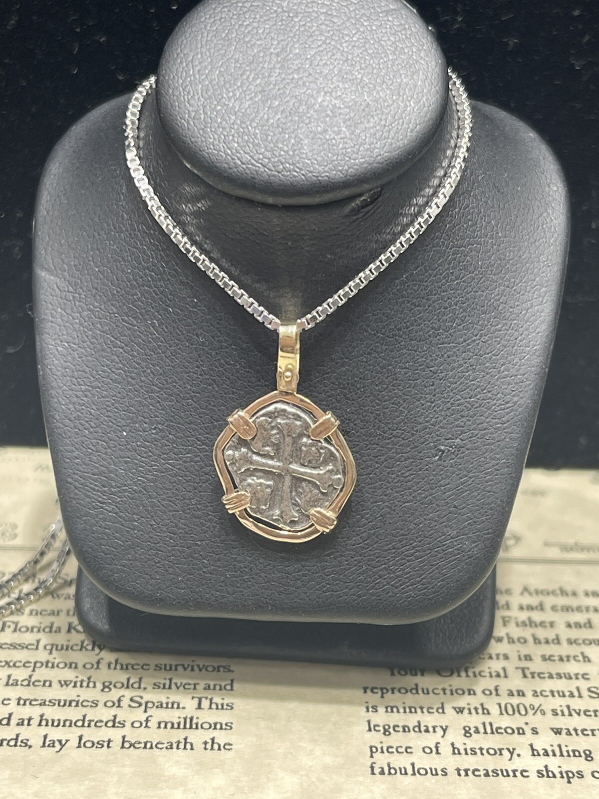 ATOCHA Silver Coin Pendant In 14k Gold Bezel With Sterling Silver Chain
