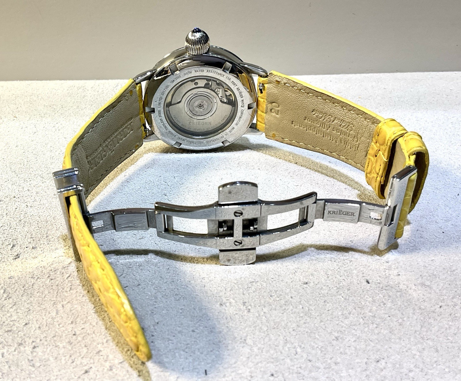 Krieger Gigantium Diamond Bezel MOP Dial Leather Strap Watch Full Set