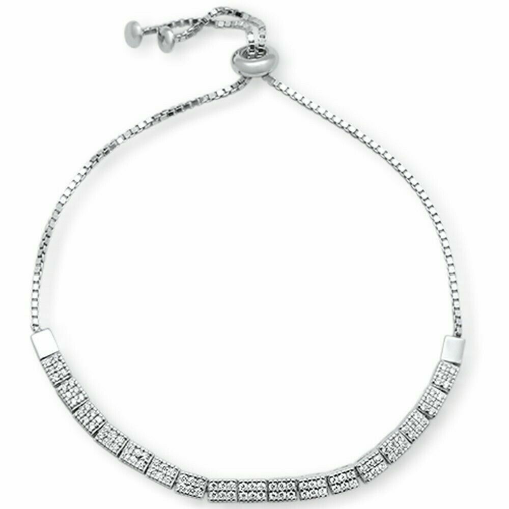Micro Pave Cubic Zirconia .925 Sterling Silver Bracelet 7-9″ Adjustable