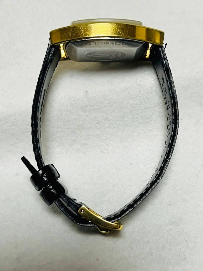 NIVADA Date Automatic 21-Jewel Gold Tone 30mm Black SEIKO Strap Watch 12H Power
