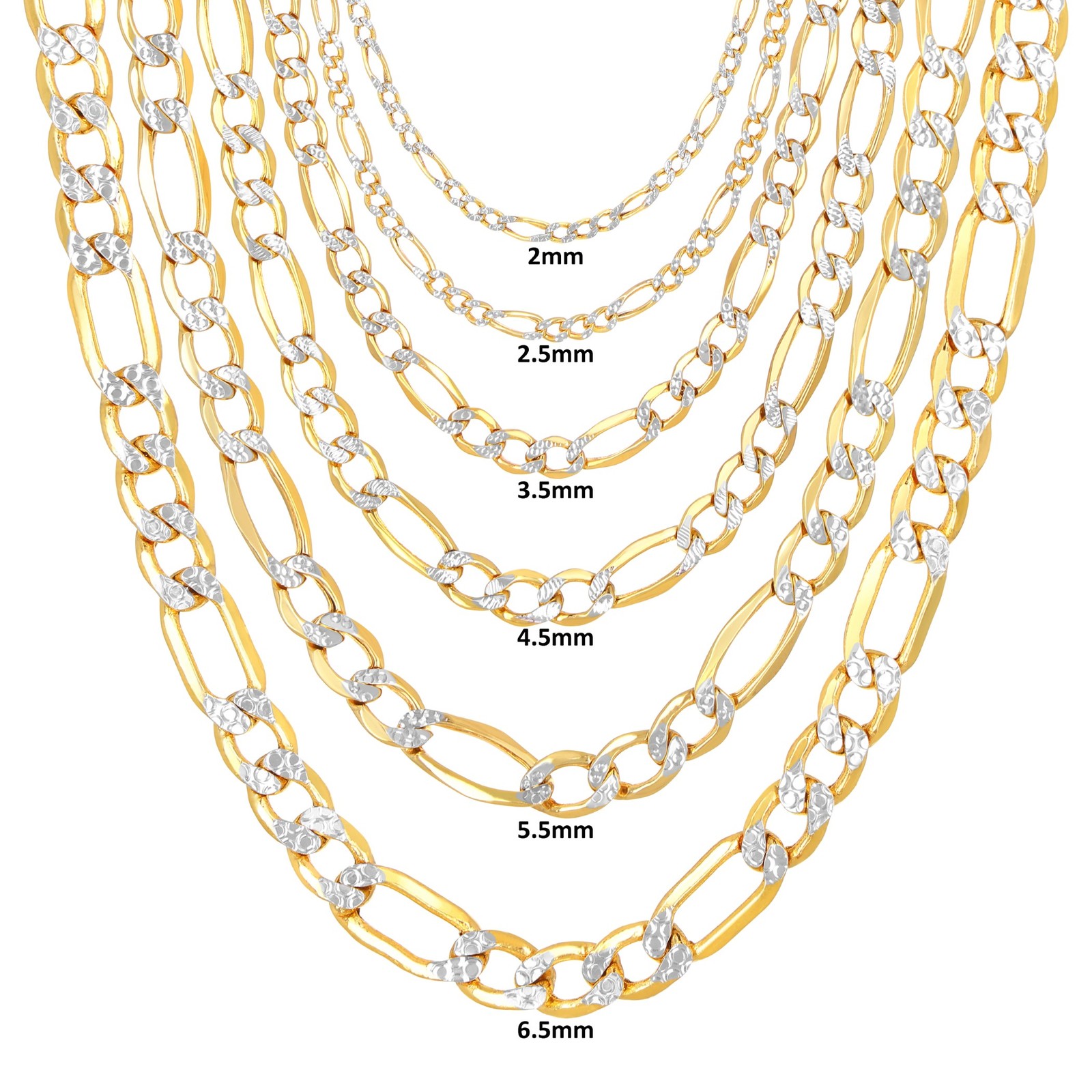10K Yellow Gold 2mm-9mm Diamond Cut Figaro Pave Chain Necklace Bracelet 7″- 30″