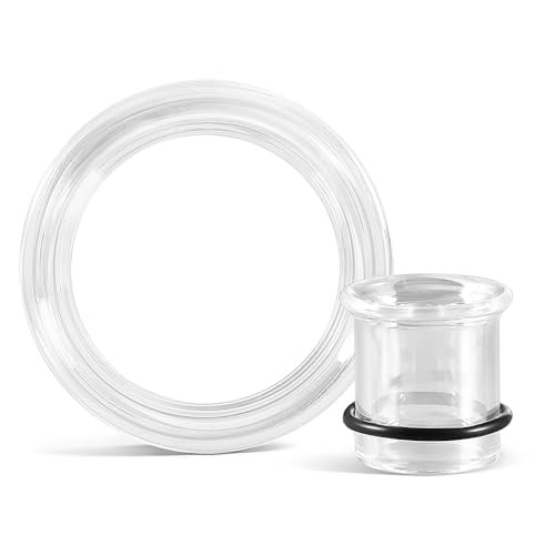 Glass Ear Plugs Tunnels Gauges, 6mm to (11mm Included) Single 20mm Pure Clear