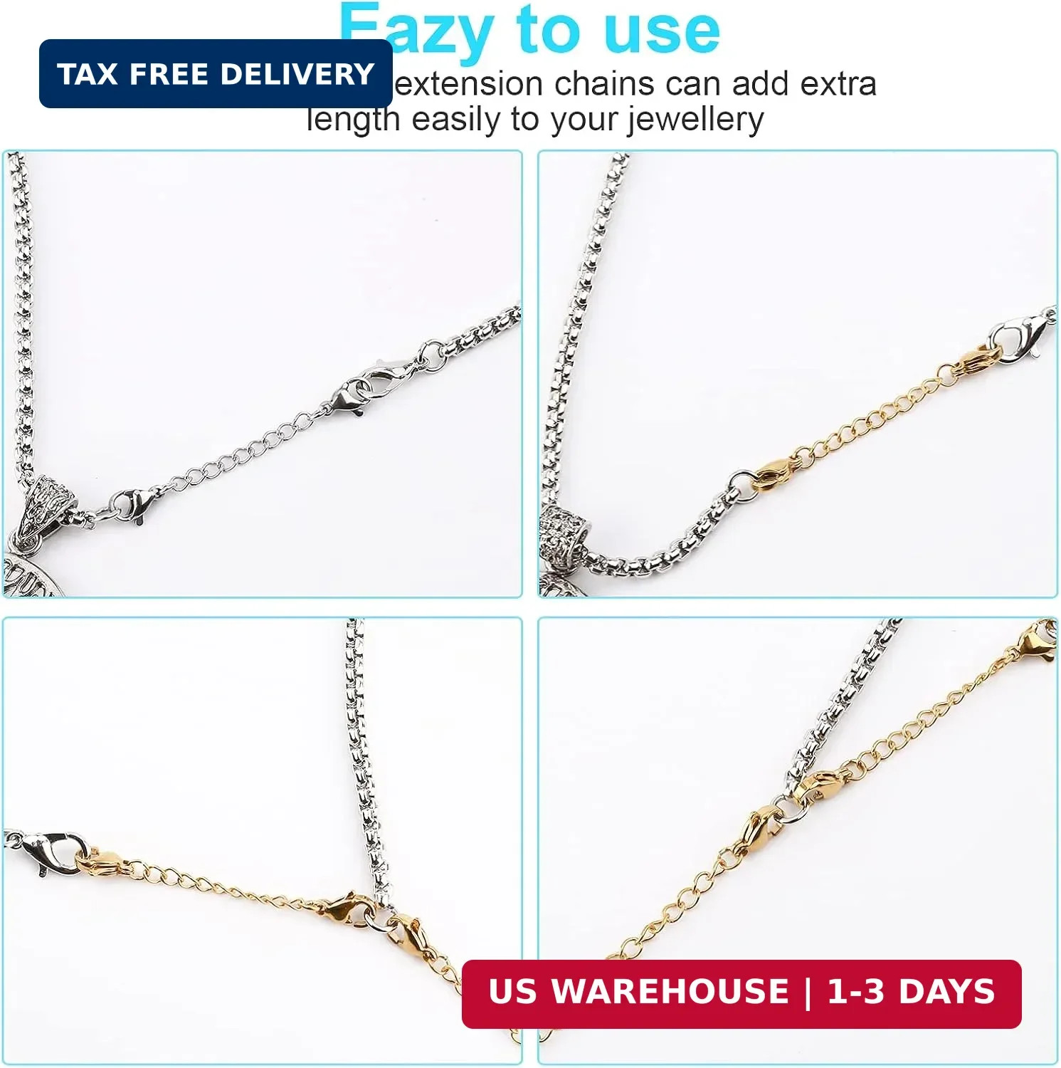12 Pcs Extender /Safety Chain Extender Necklace Bracelet Lobster lock 1″ To 6″