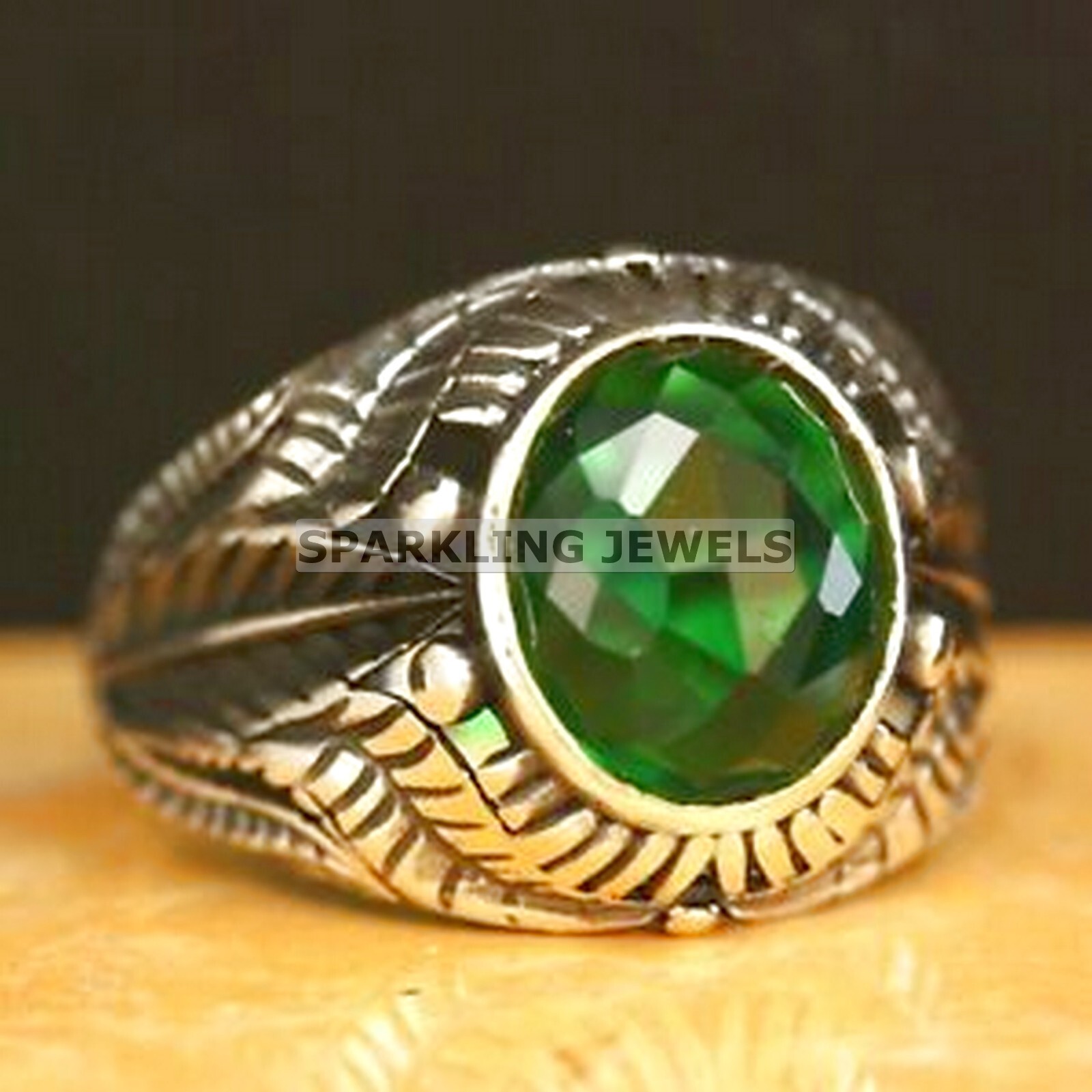 Lustrous Emerald Oval Cut With 14K Solid Gold Ring For Men #502