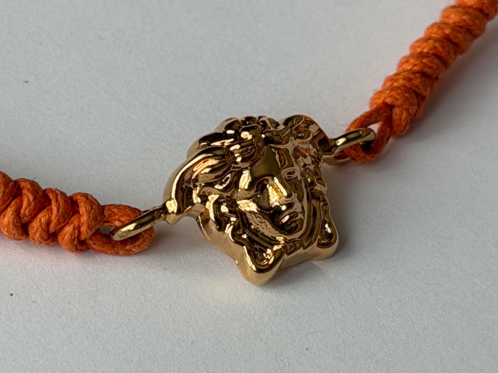 NWT Versace Medusa Head 3D Logo Charm Gold Orange Drawstring Cord Bracelet $495