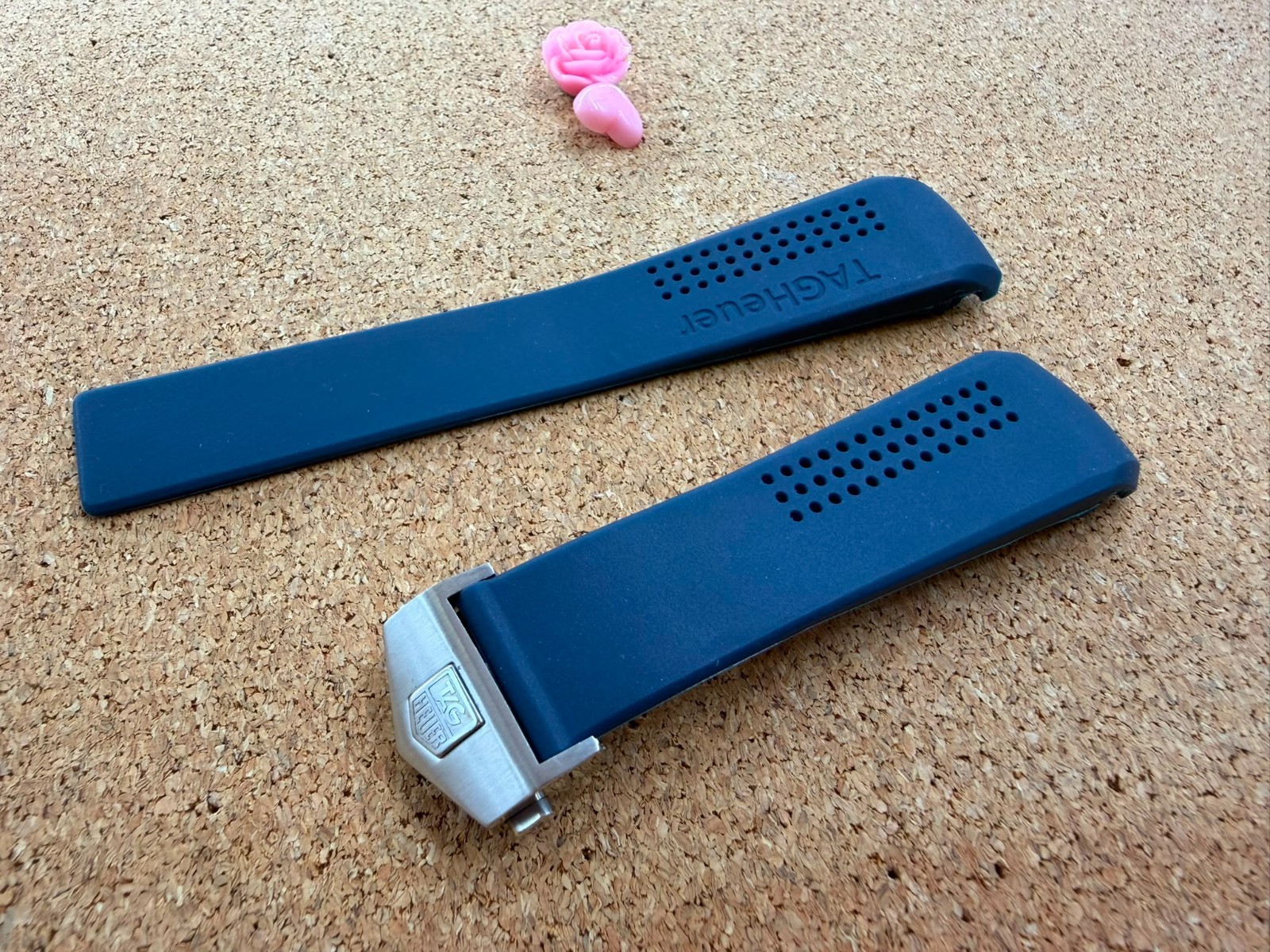 20mm Tag Heuer Navy Blue Rubber Watch Strap With Stainless Steel Clasp