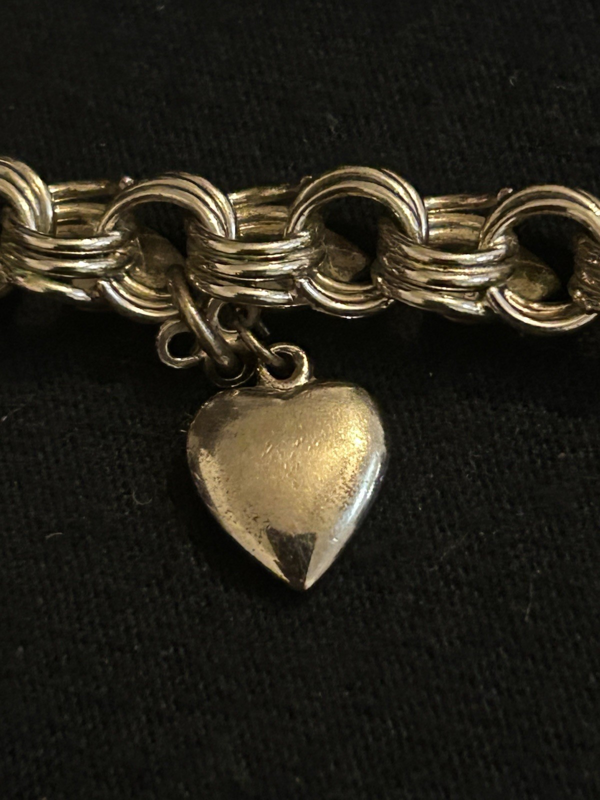 Vintage Sterling Silver Curb Link Charm Bracelet w/ Dangle Charms, Pearl 7.5in