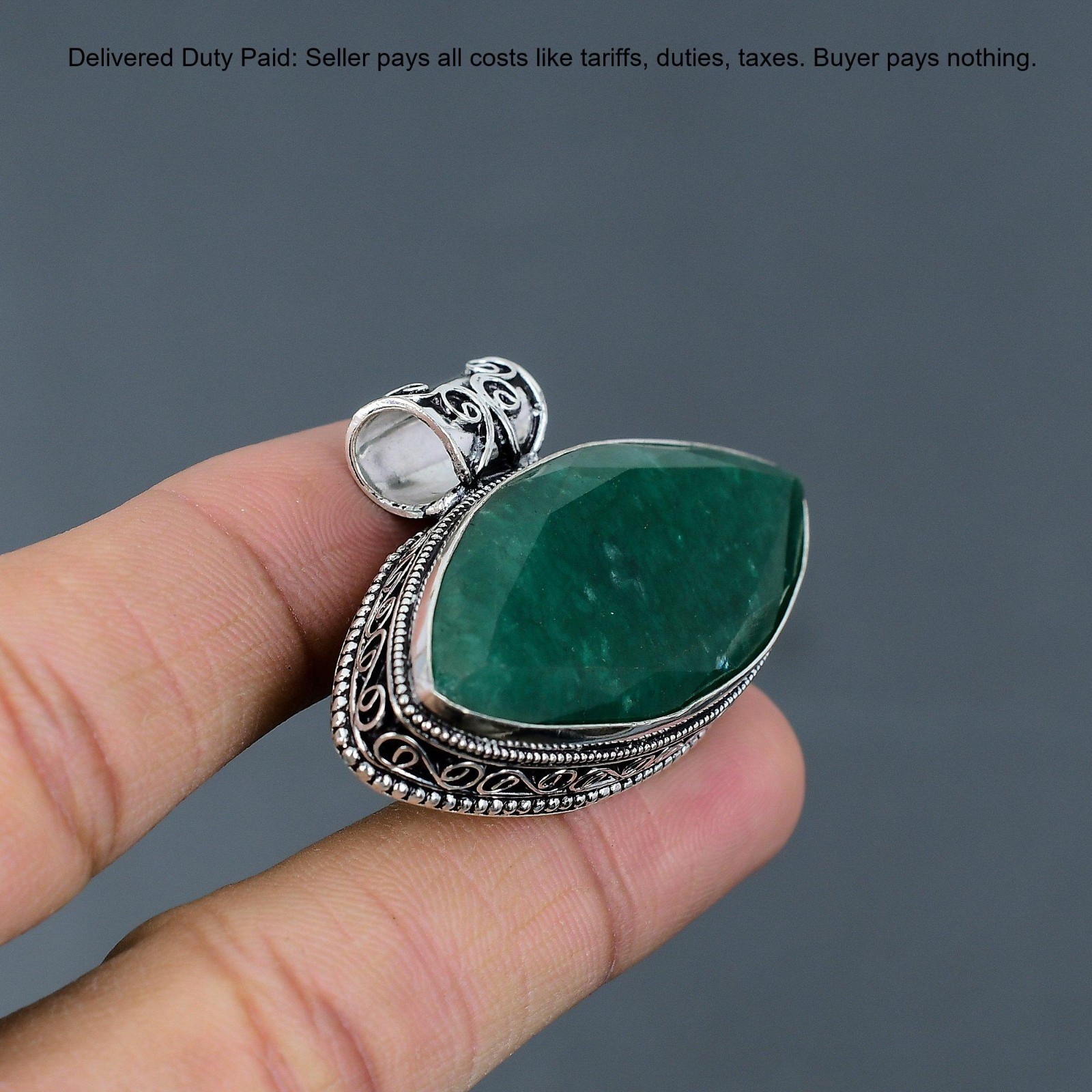 Natural Zambian Emrald Sterling Silver Bezel New Vintage Wedding Pendant Jewelry