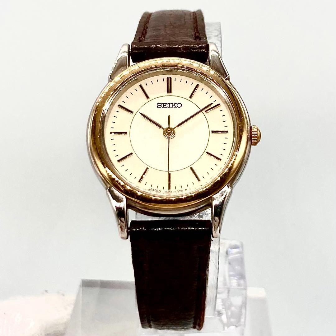Seiko 7N01-6880 Quartz Womens Watch Dress Classic Gold Bezel wrist 16cm