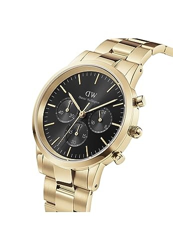 DANIEL WELLINGTON Iconic Quartz Analog MEN Black-Dial Gold-Band Wristwatc[V9D5H]