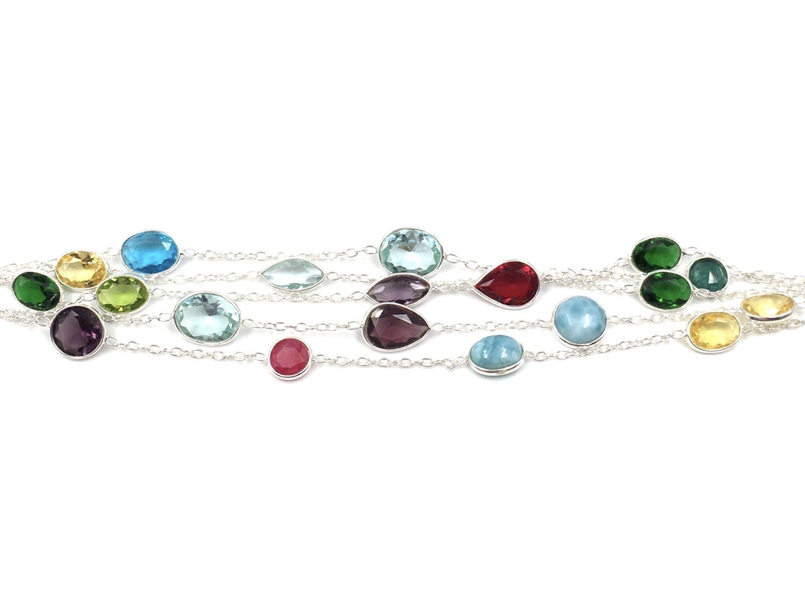 925 Silver Bracelet 17-19cm Colourful Gemstones Multicolour Jewellery Larimar Blue Red