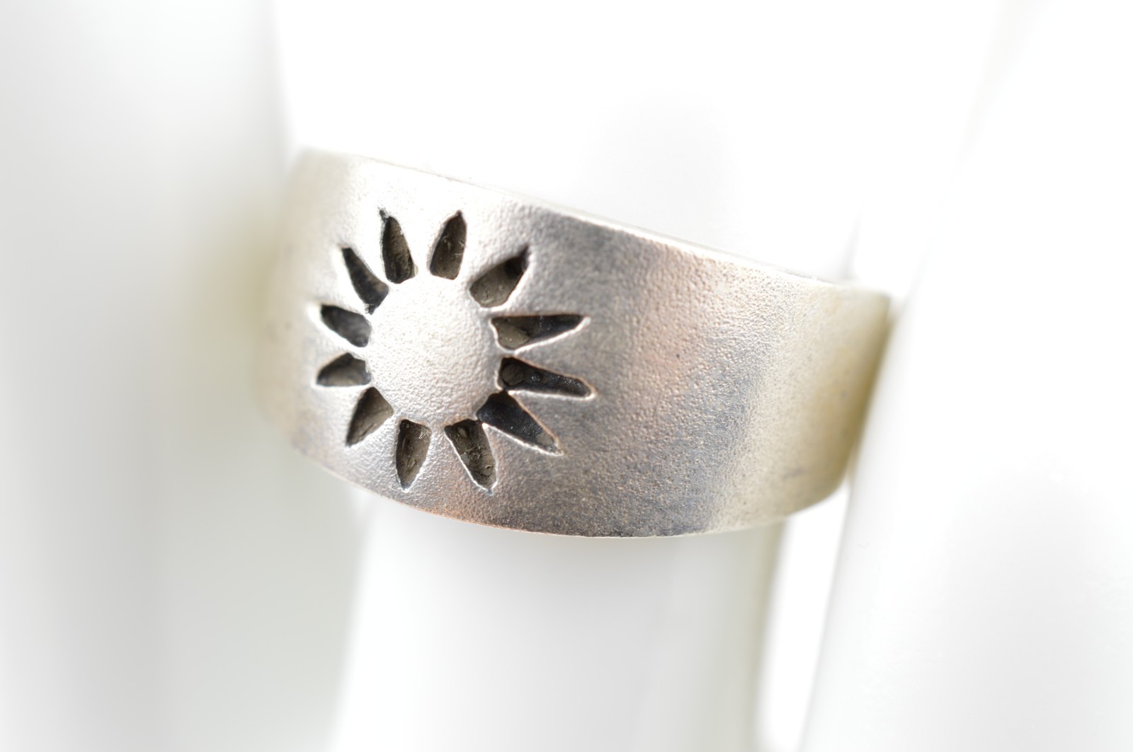 925 Sterling Silver Sunburst Wide Band Ring Size 7 Heavy 6.5g Boho Cigar Style