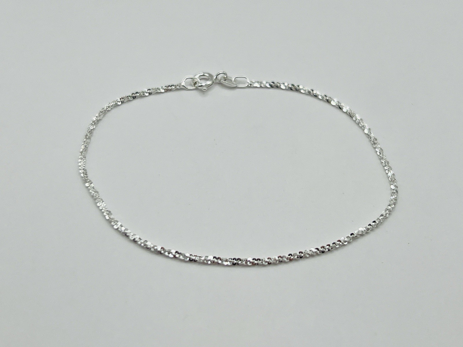 Sterling Silver 1.2mm Diamond Cut Popcorn Link Chain Bracelet 7 Inches