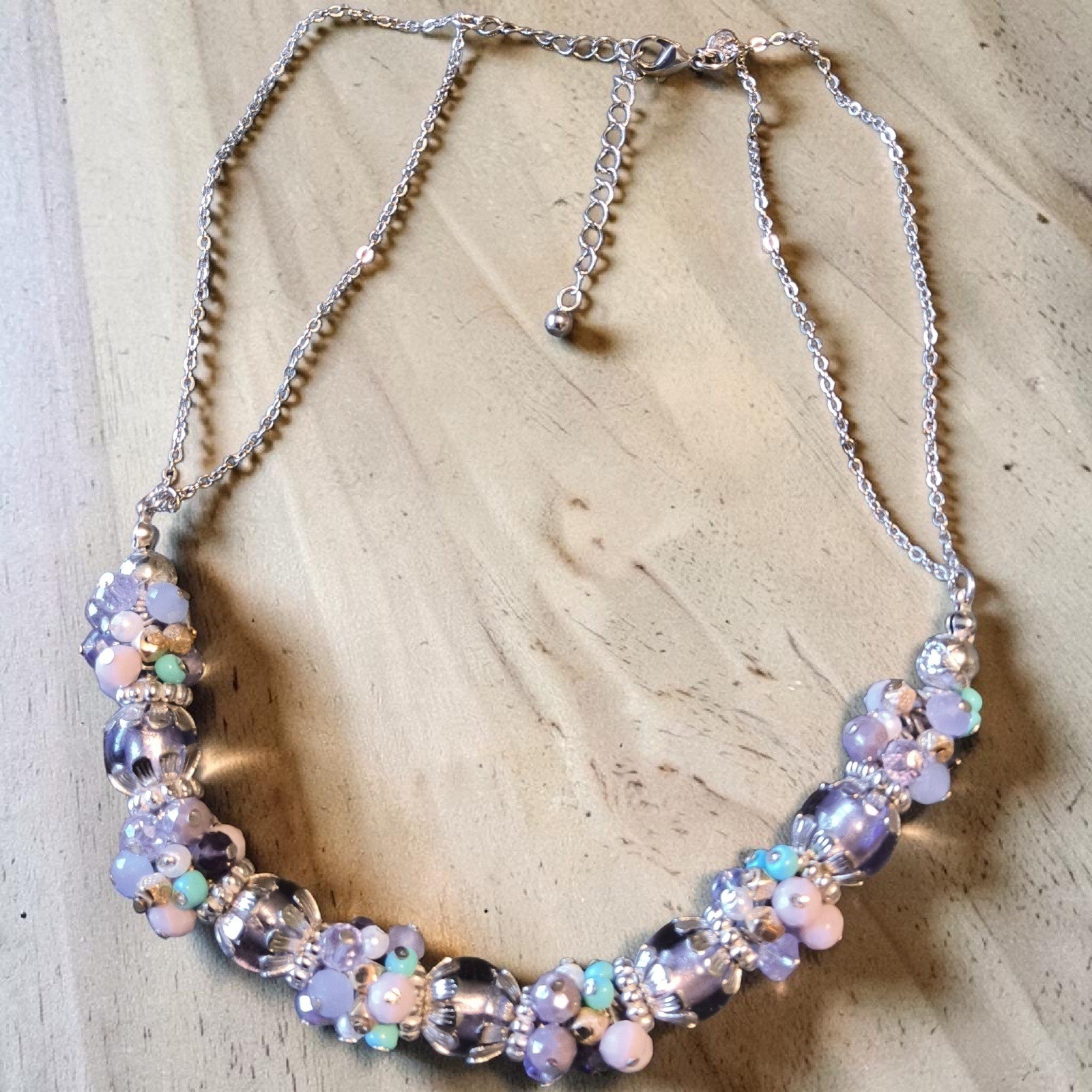 Vintage M&S Marks Spencer Lavender Glass Crystal Bead Cluster Necklace 17″-20″