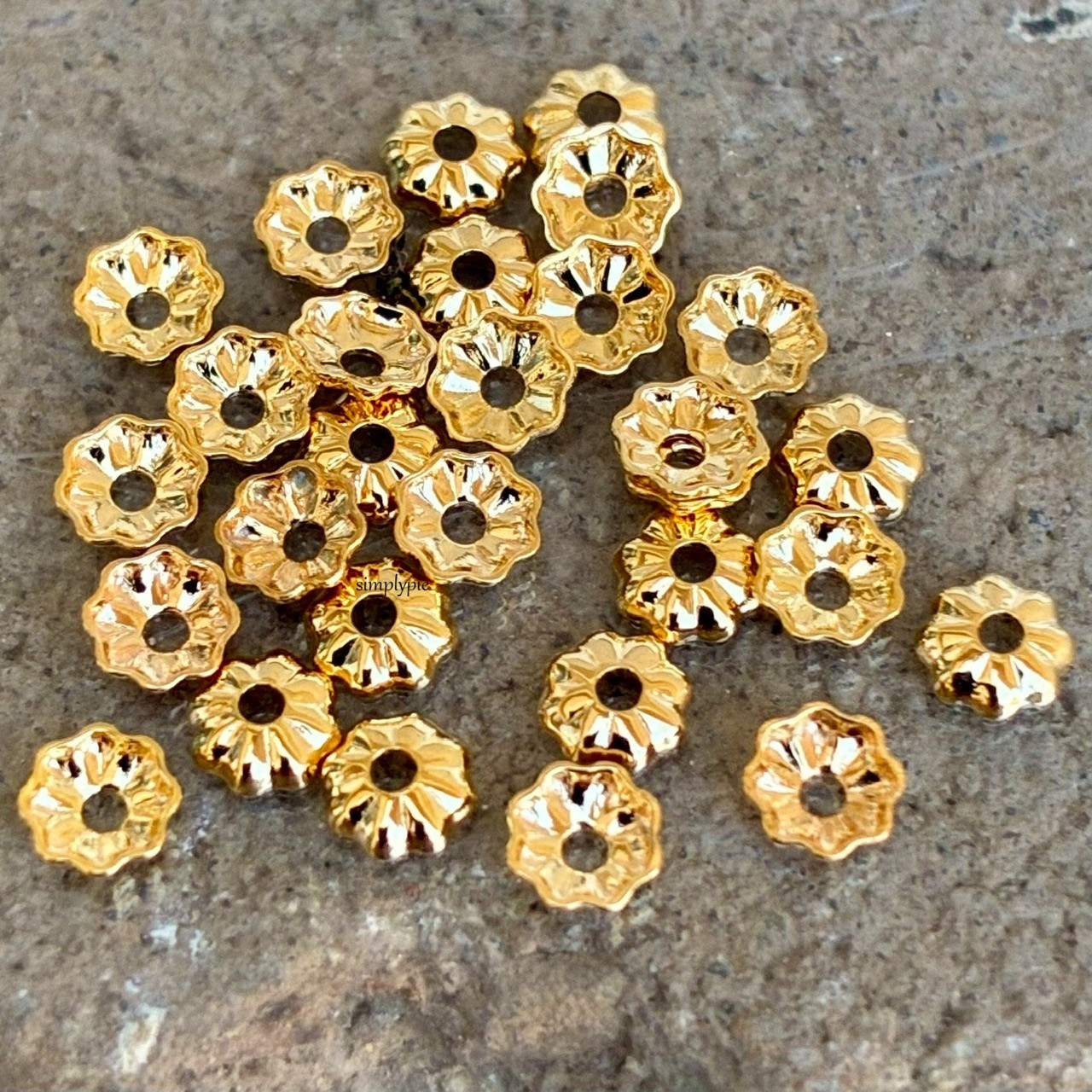 Small Ribbed Gold Bead Caps 50 Pcs