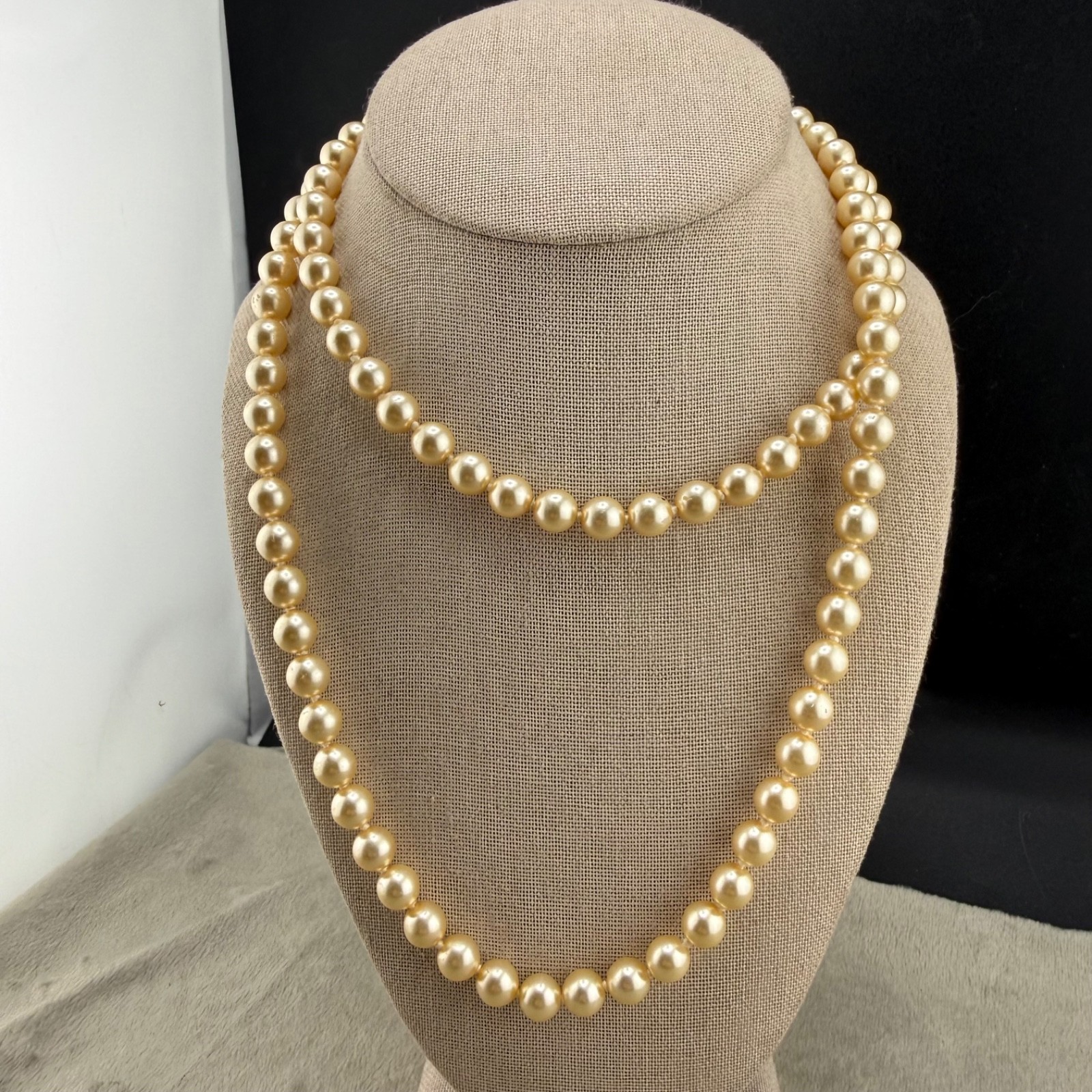Vintage Imitation Pearl Glass Necklace Opera Flapper 34”