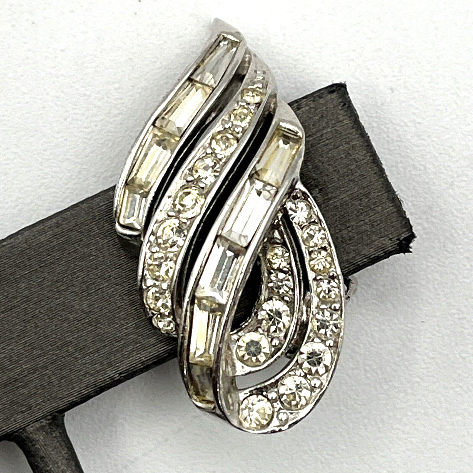 Vintage Marcel Boucher Art Deco Style Baguette Rhinestone Brooch & Clip Earrings