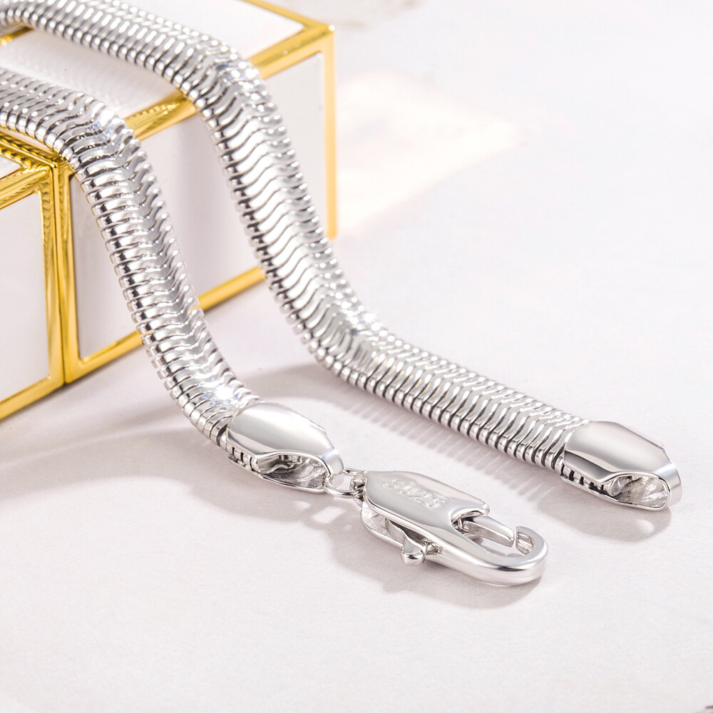 925 Sterling Silver 8mm Soft Snake Chain Flat Snake Curb Chain Necklace Women’s
