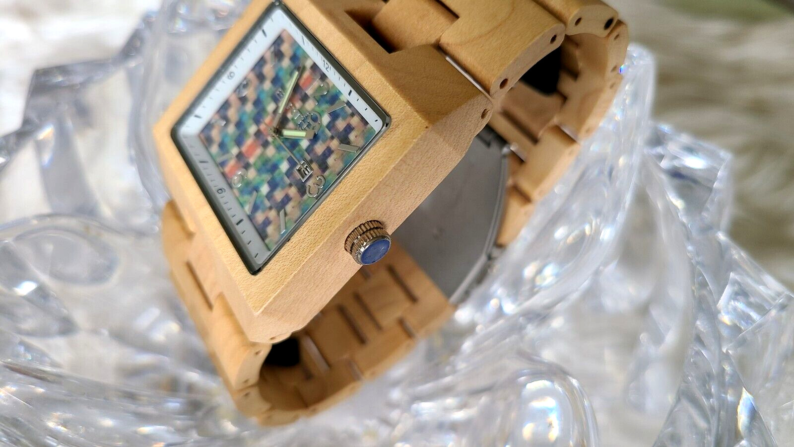 EARTH WOOD GOODS Heartwood Men’s Eco-Friendly WOOD WATCH Mosaic Dial 9″