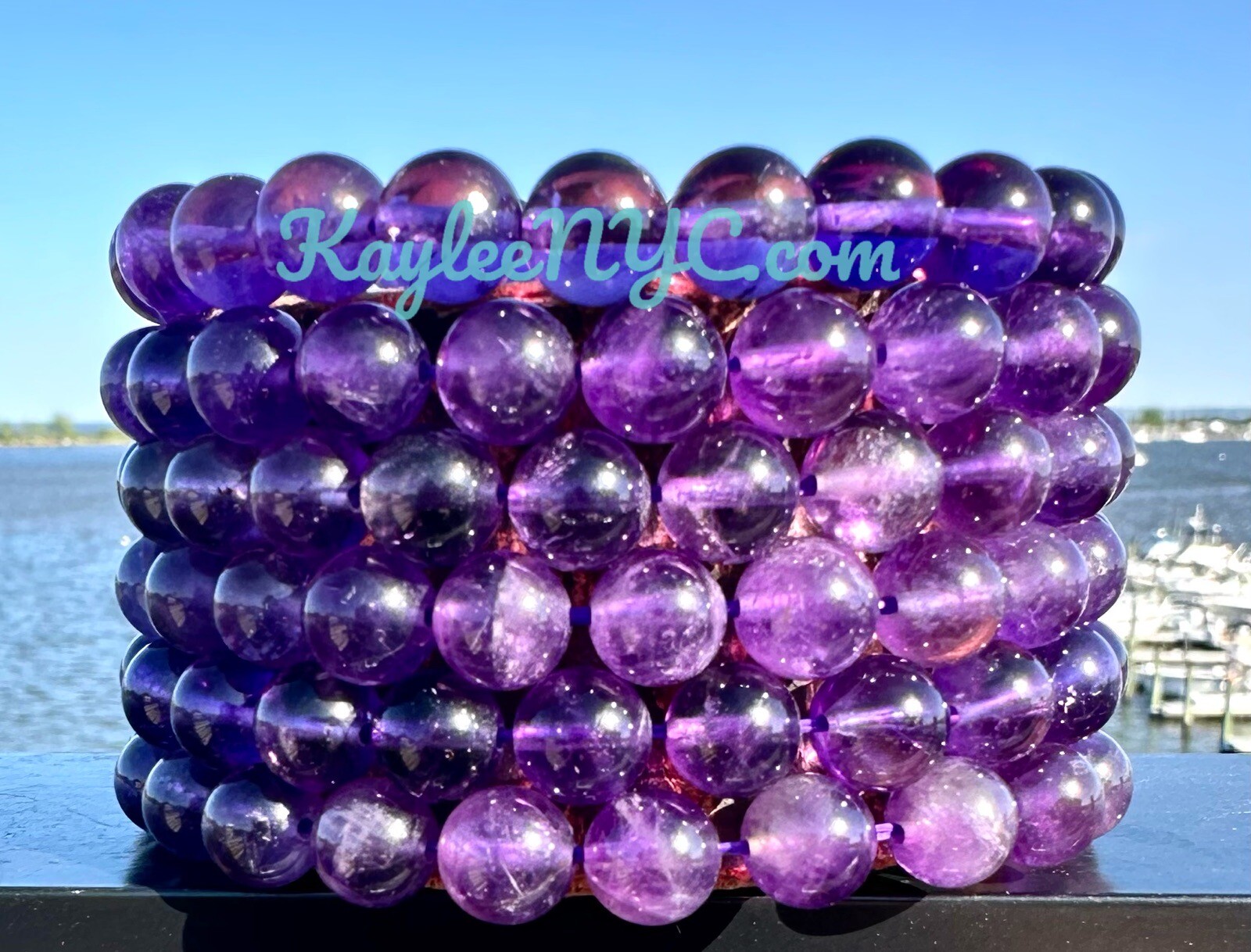 Wholesale Lot 6 Pcs Natural Amethyst 8mm 7.5” Crystal Stretch Bracelet