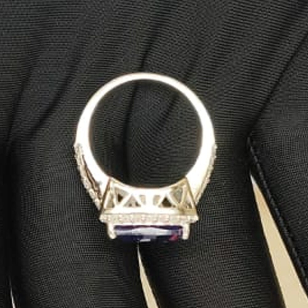 6.80Crt Trillion Cut Natural Tanzanite & Diamond 100% 14k SOLID White Gold Ring