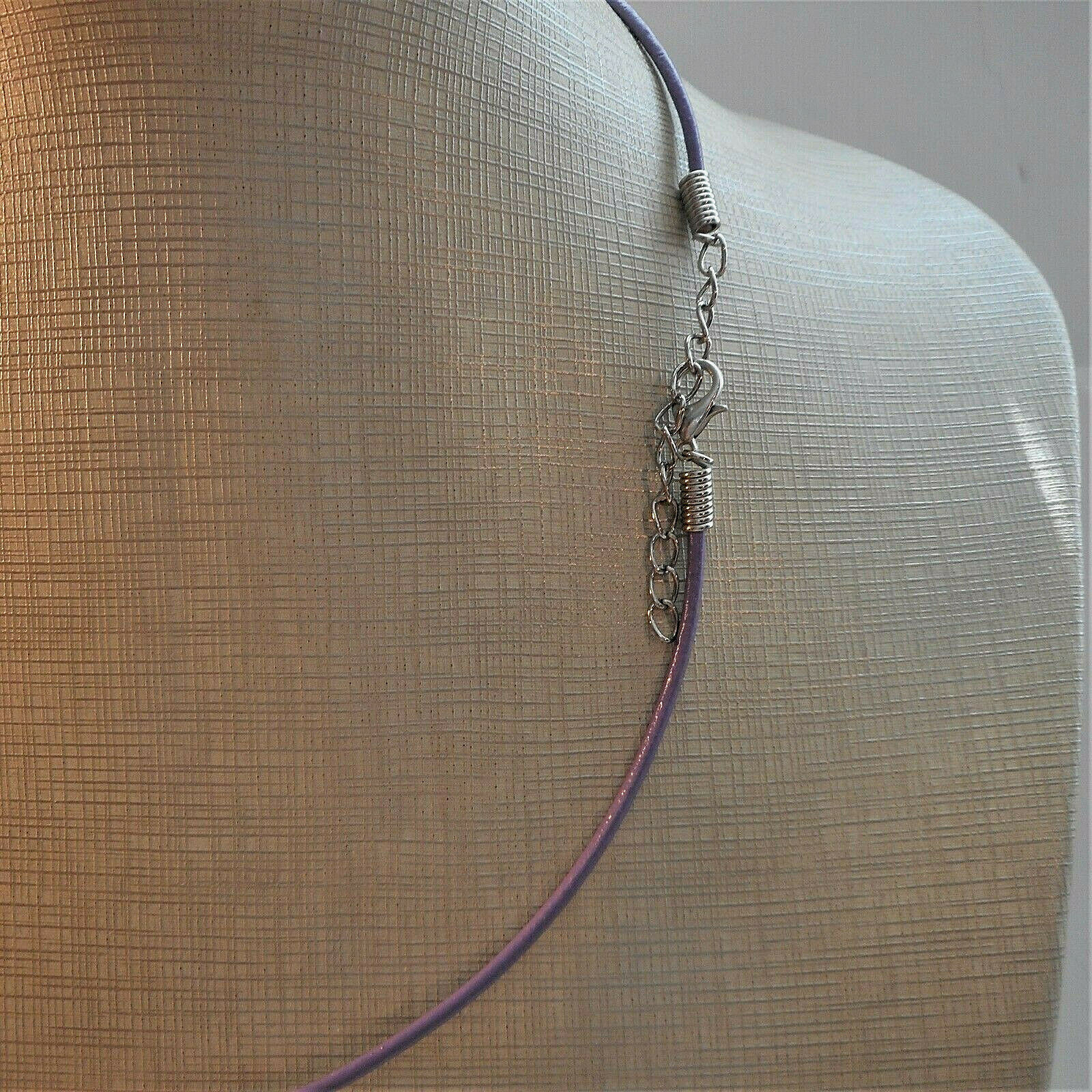 PURPLE Tear Drop Pendant 3 X 2 1/2″ NECKLACE LAVENDER String Leather 17″