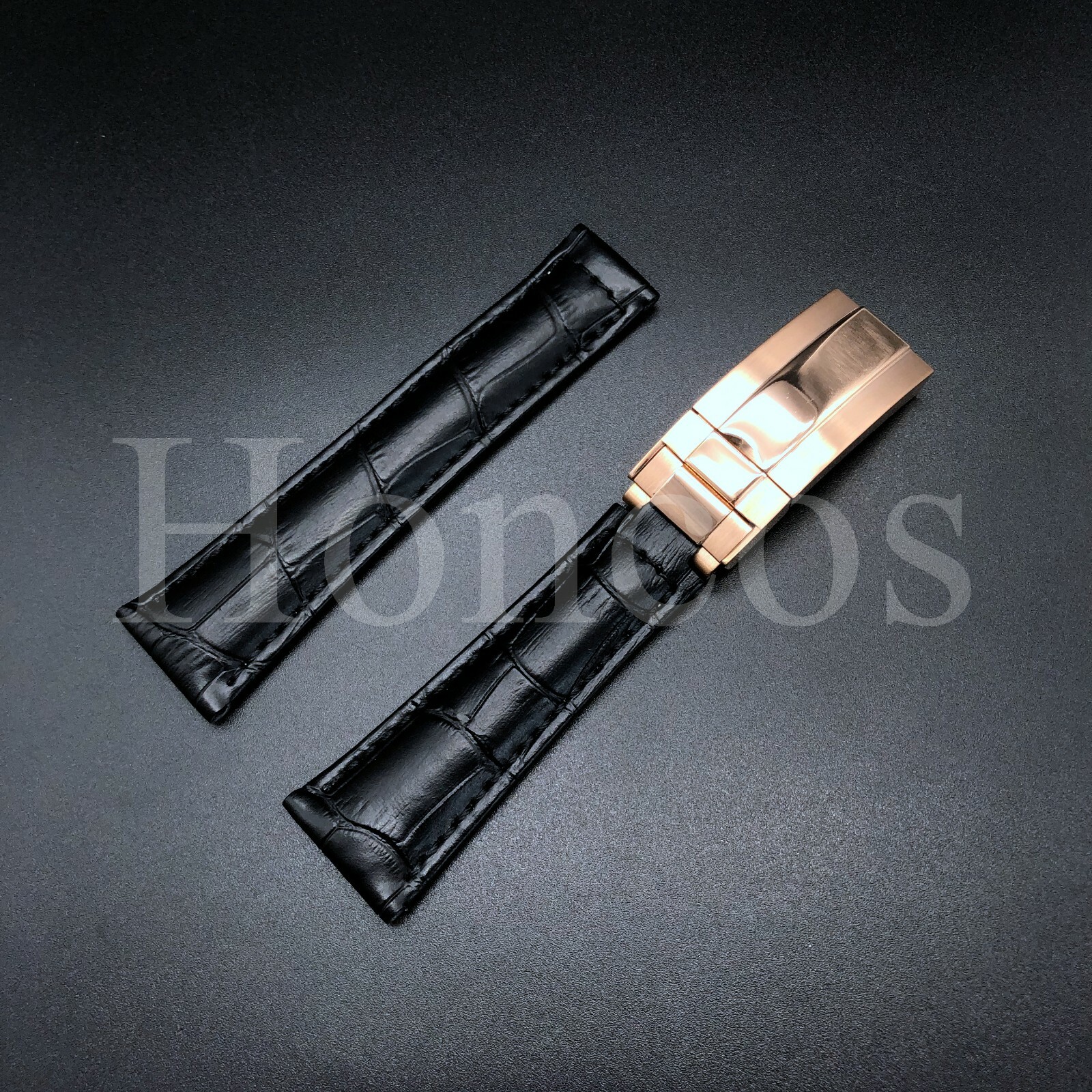 20MM LEATHER STRAP BAND FITS FOR ROLEX DAYTONA 16518 16519 16523 CLASP BLACK/RG