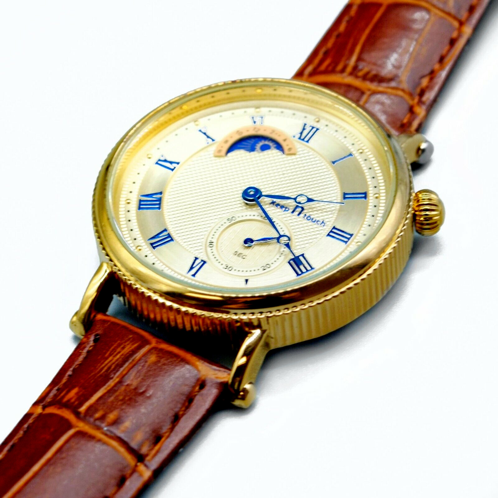 Gentleman’s Friend Yellow Gold Watch Brown Leather Strap Classic Luxury Style