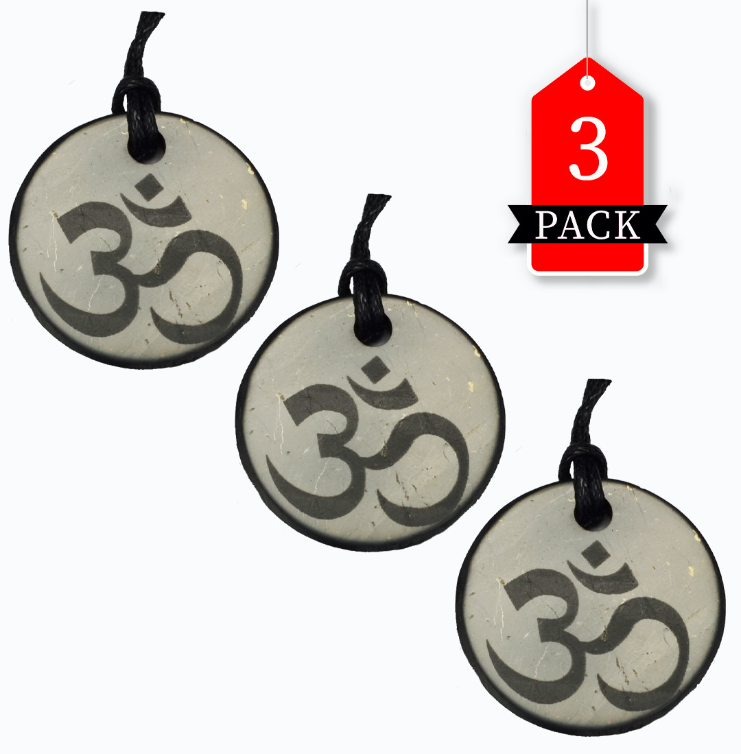 Shungite Pendant Engraved Circle – OM – size 30 mm / 1.18″ Pack of 3