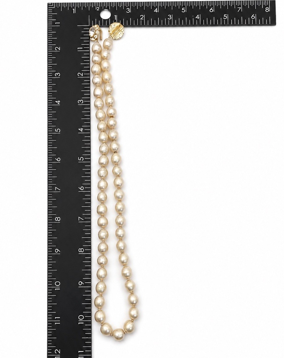 Vintage Judith McCann NY Shuvon Faux Pearl Necklace Signed Rhinestone Clasp