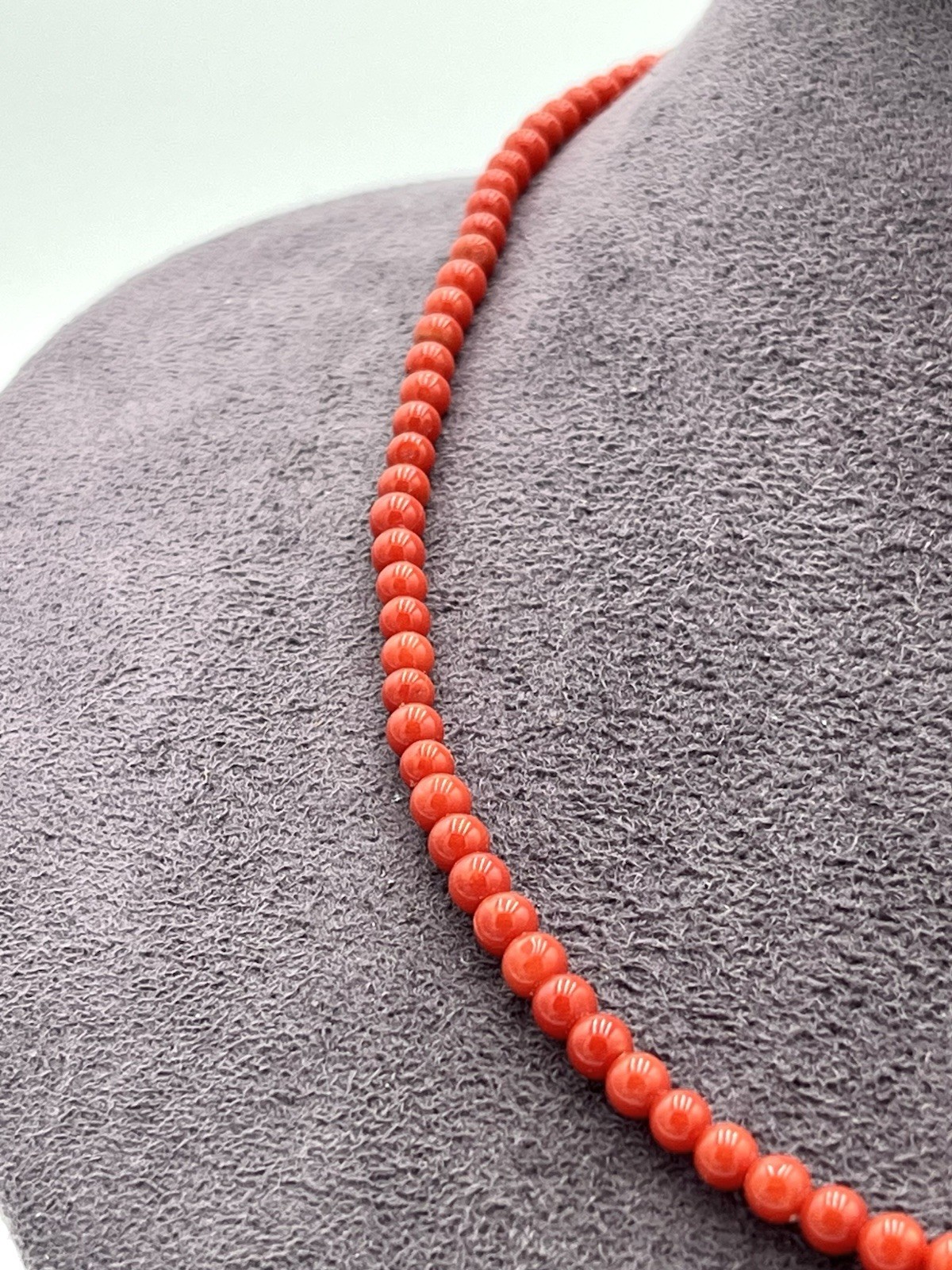 Natural Mediterranean Red Coral Necklace 4mm with 18kt Gold Clasp