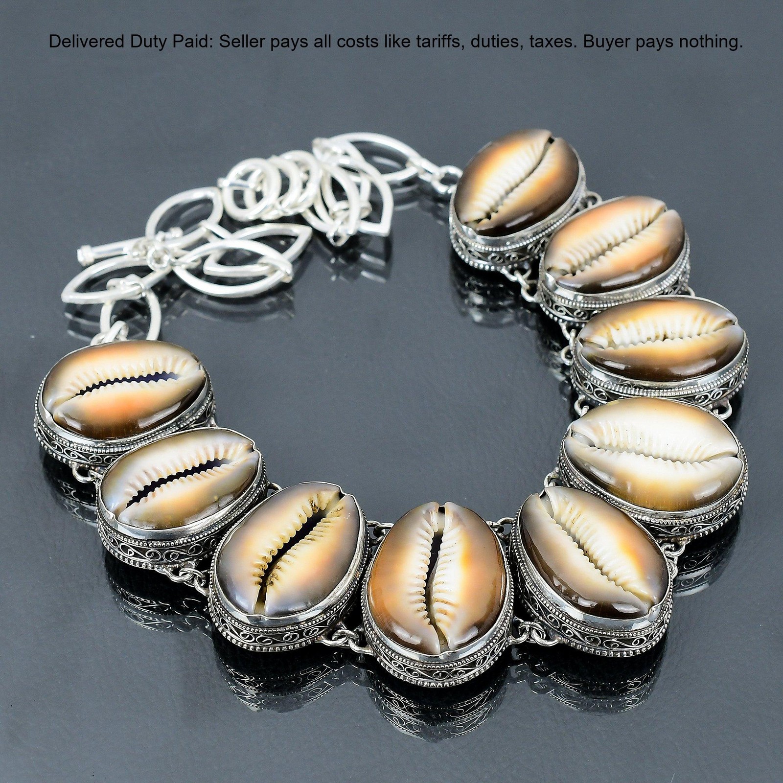 Sterling Silver Cowrie Shell Gemstone Bezel Vintage Wife Chain Wedding Necklace