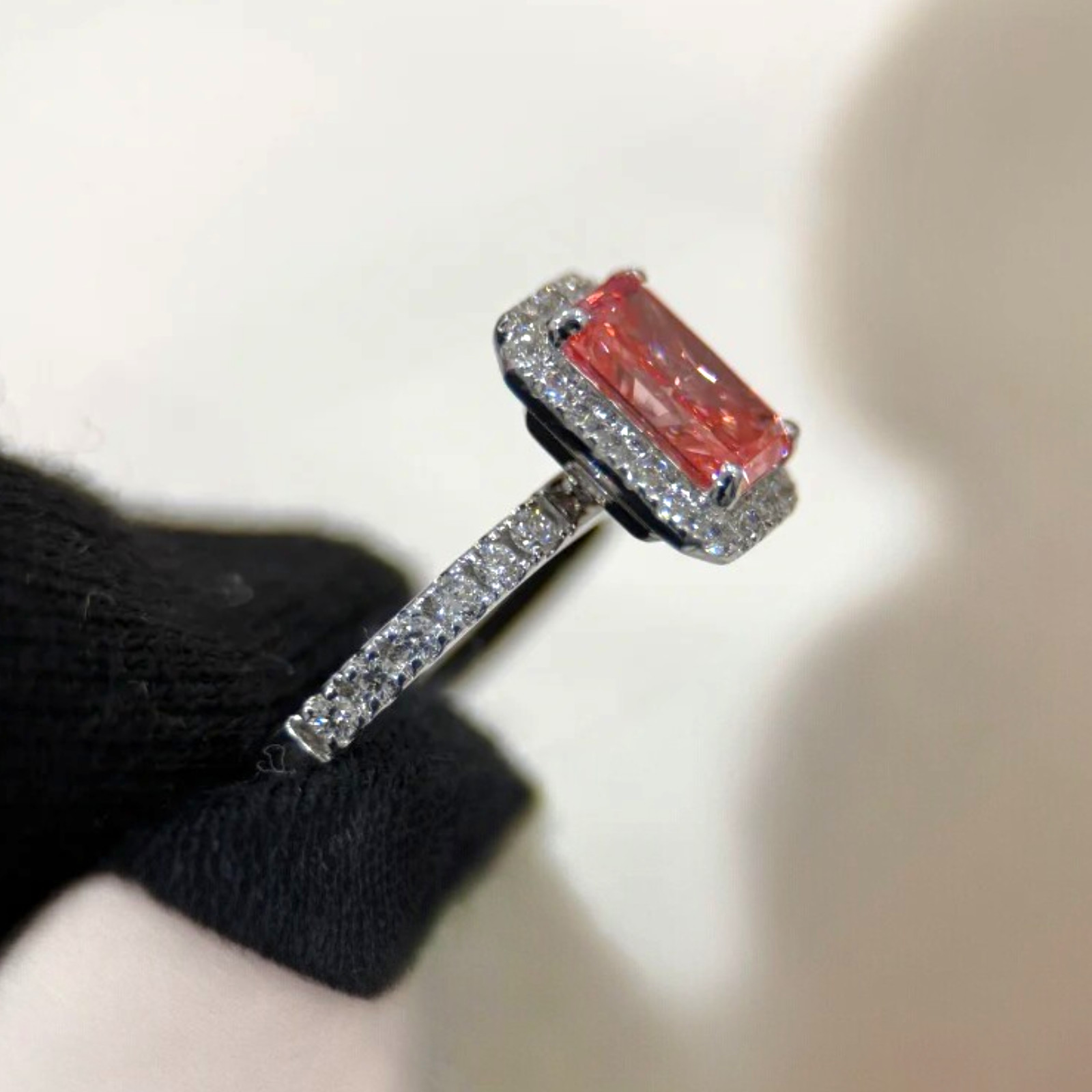 2.70 Ct Radiant IGI Lab Created Fancy Vivid Pink Diamond Women Ring 950 Platinum