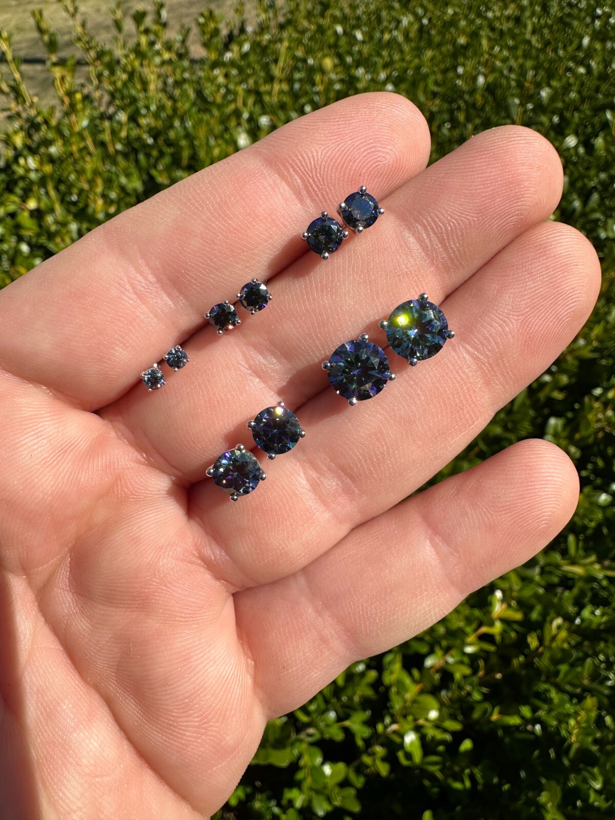Real Dark Navy Blue Moissanite Screwback Stud Earrings 925 Silver 3-8mm Iced