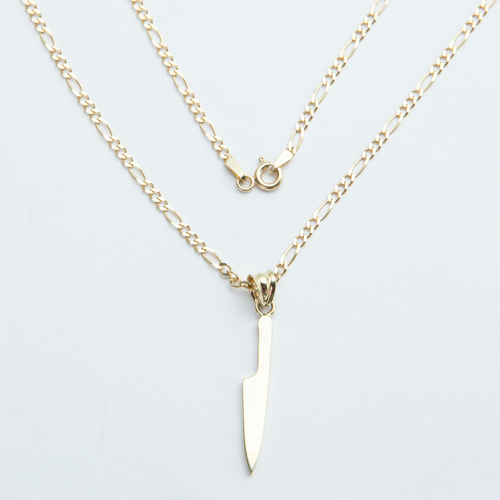 Solid 10K Gold Shiny Knife Pendant Necklace Yellow Gold All Sizes