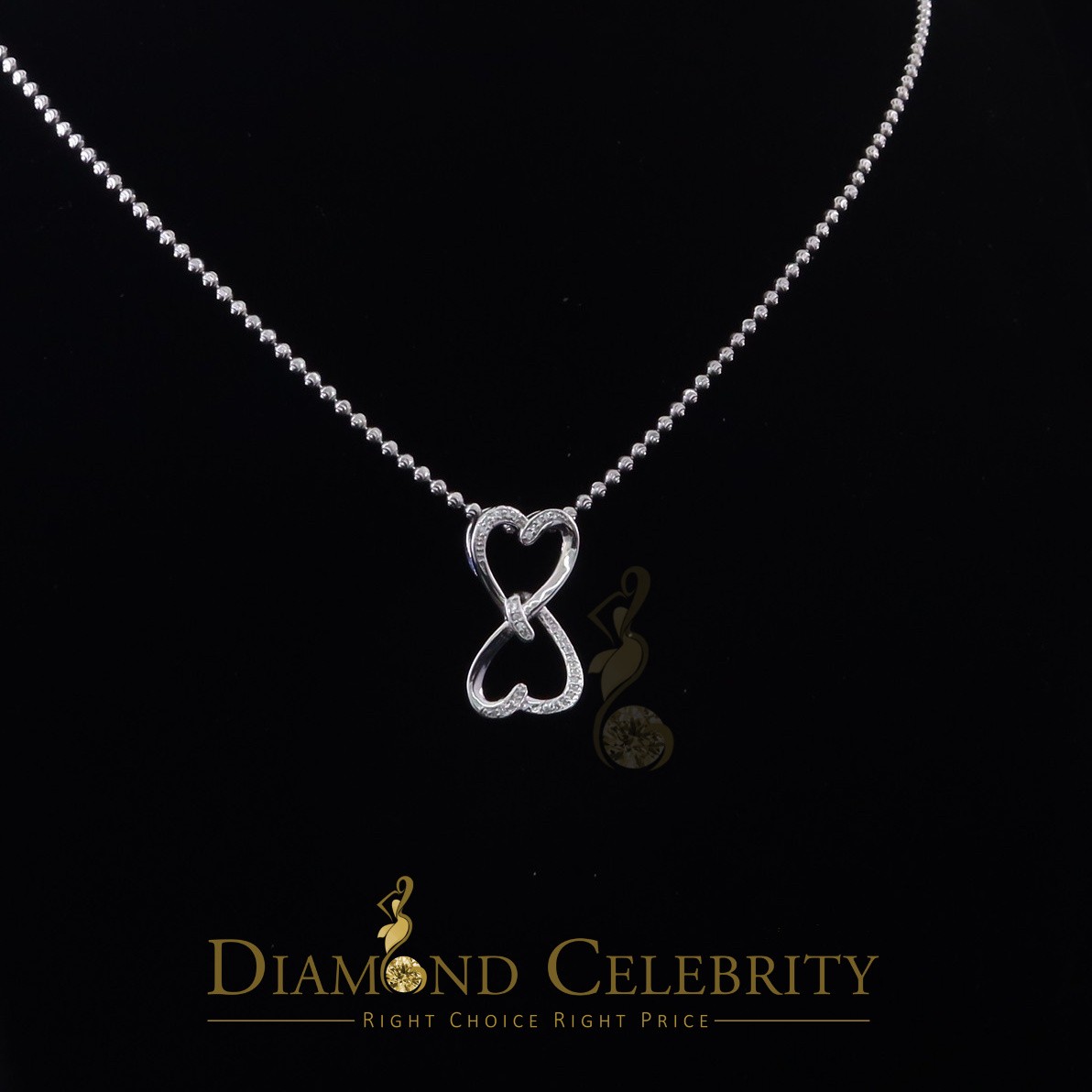 925 Sterling White Silver Pendant with Dual Heart Shape 0.00ct Cubic Zirconia