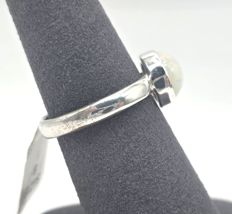 Genuine Opal 8.7 mm Round Ring Size 8 Sterling Silver 925 Handmade NWT