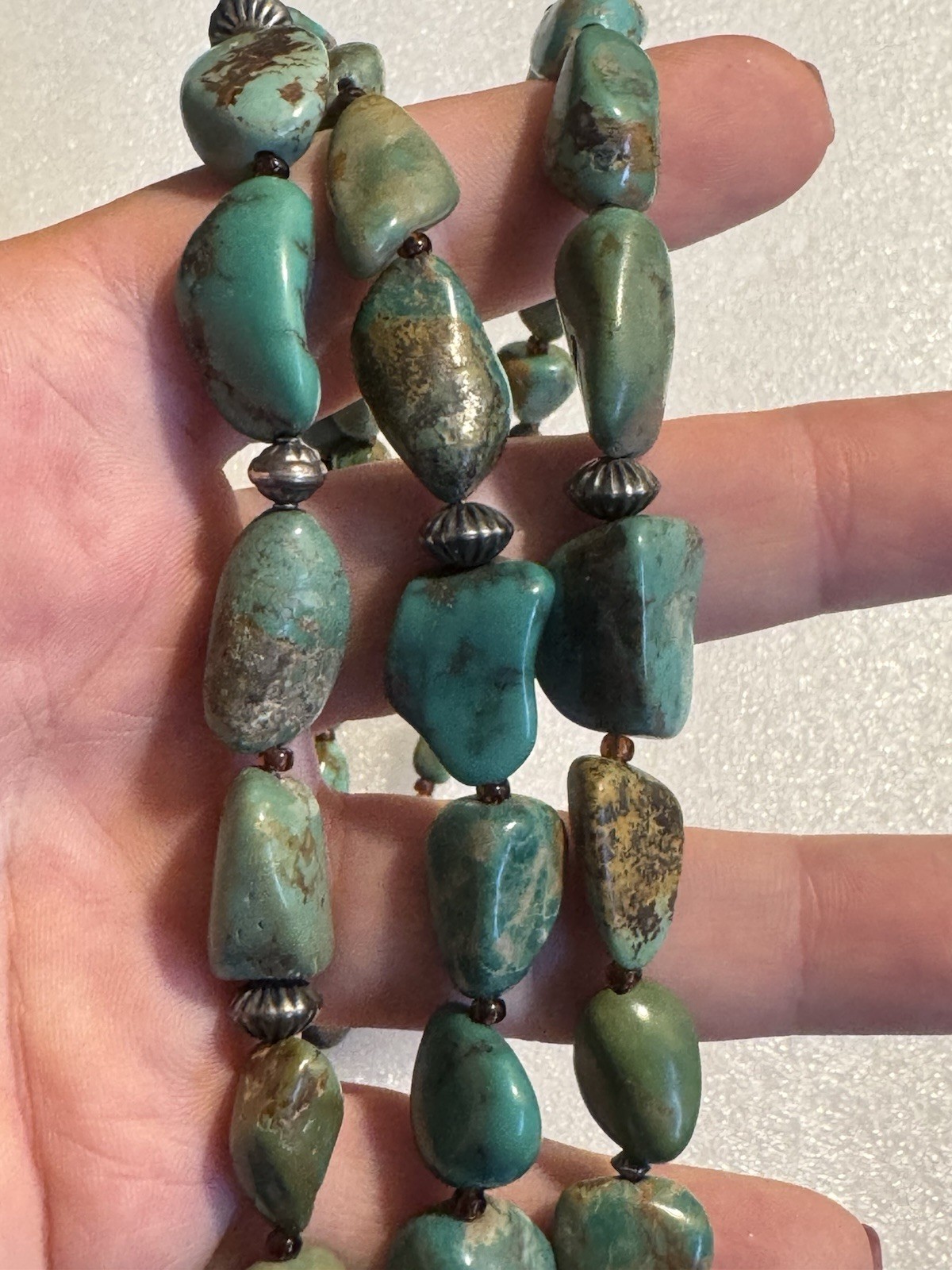 Peyote Bird 3-Strand Natural Turquoise 925 Sterling Silver Layered Necklace 114g