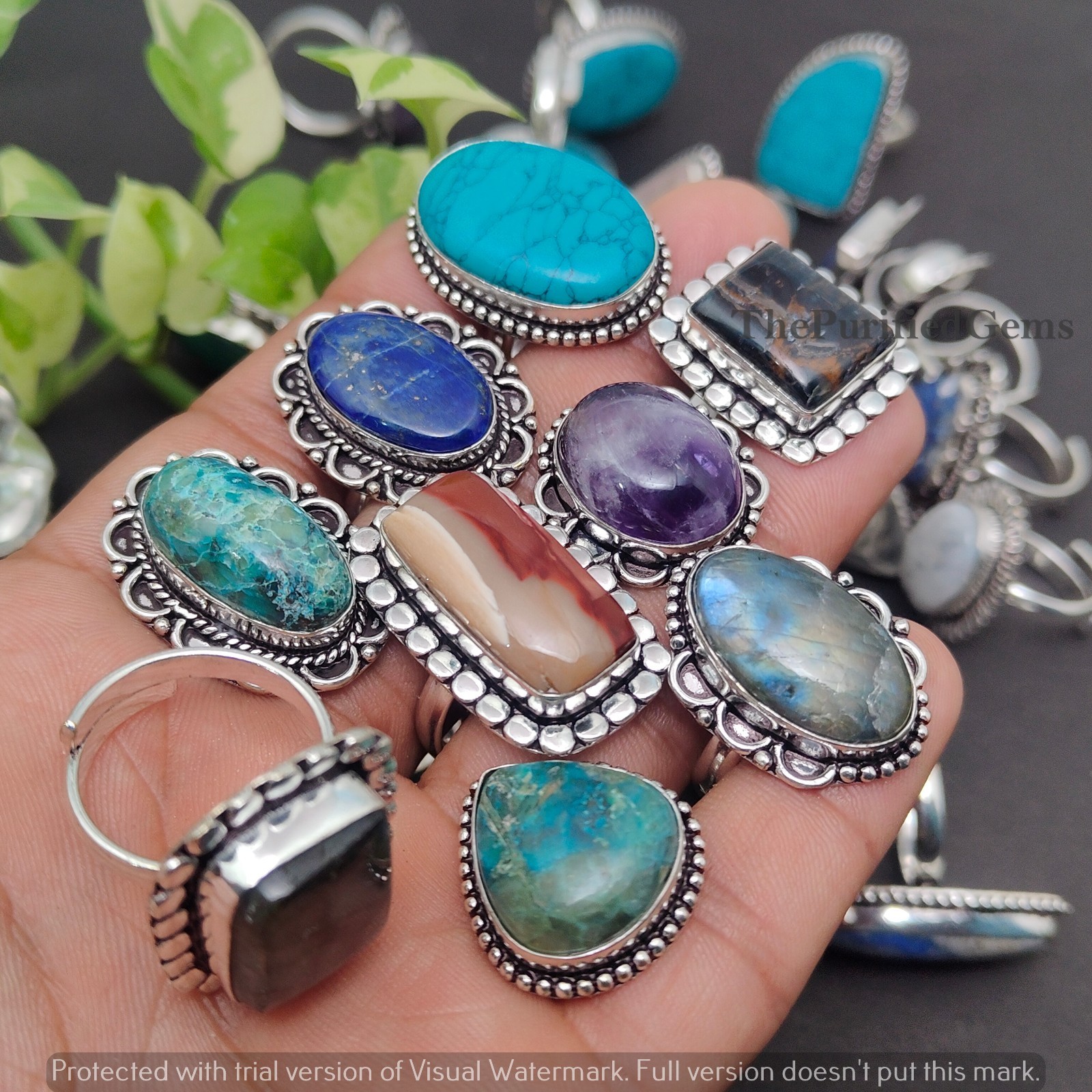 Dainty Multi Gemstone Rings Lot~925 Sterling Silver Plated Stackable Boho Rings