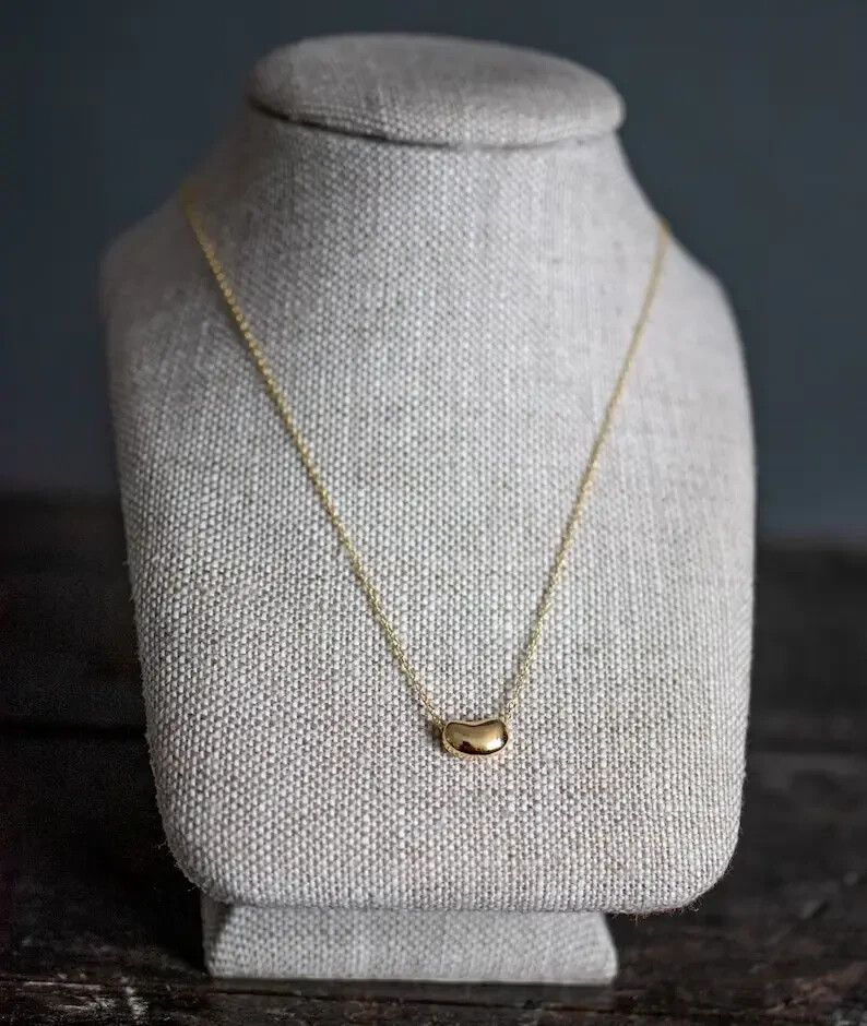 Sliding Bean Women’s Necklace in 14K Yellow Gold Plated with Chain 925 Silver