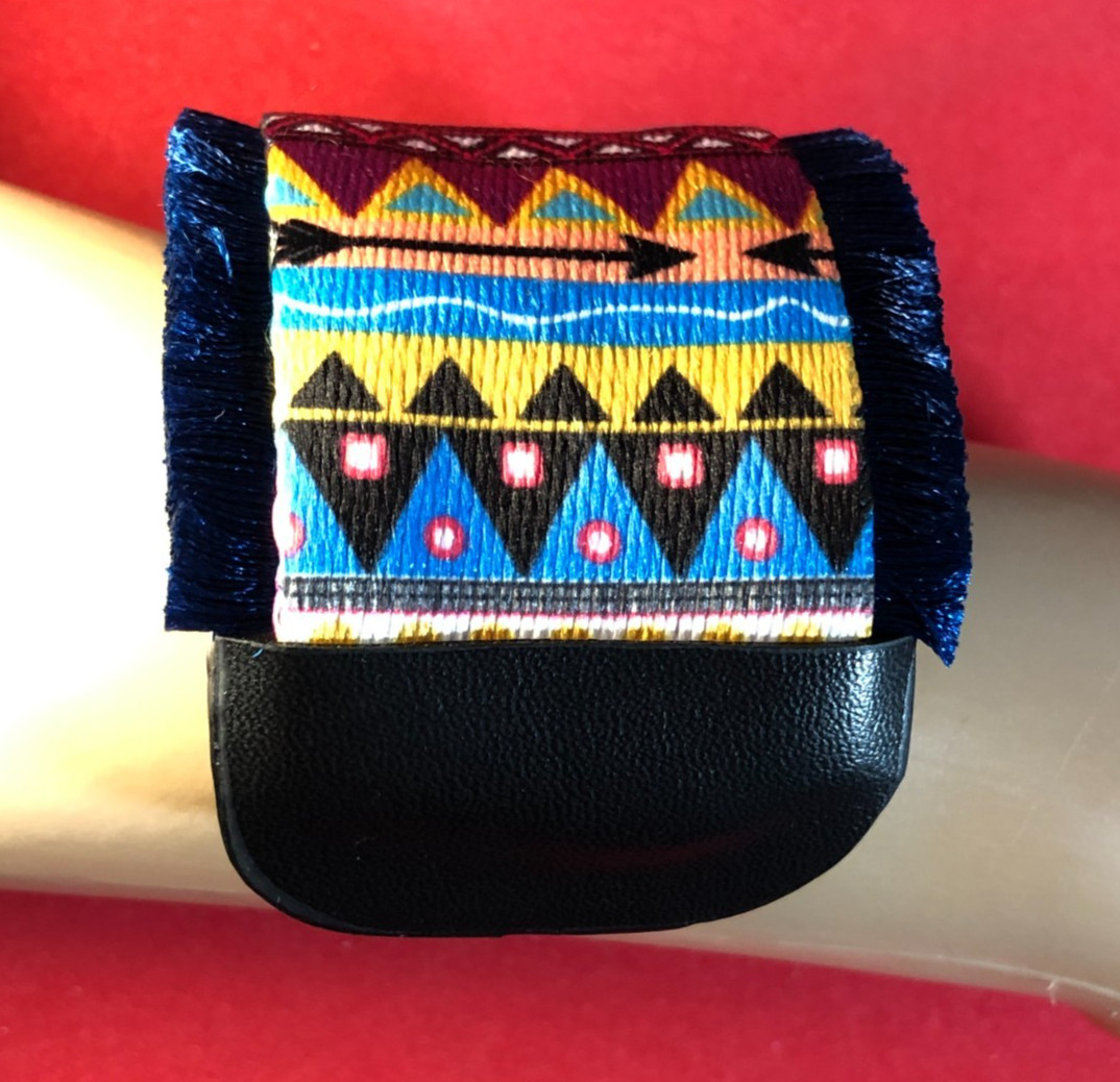 Southwest Style Cuff Bracelet Aztec Ethnic Indian Blanket Woven Multi-Color 8220