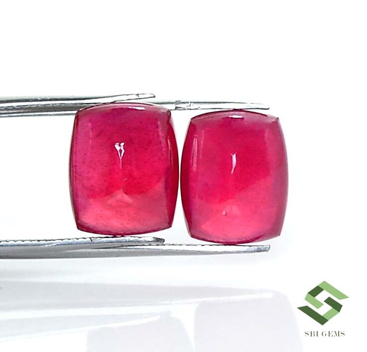 11×9 mm Natural Ruby Cushion Sugar Loaf Cabochon Shape Pair 14.54 CTS Loose Gems