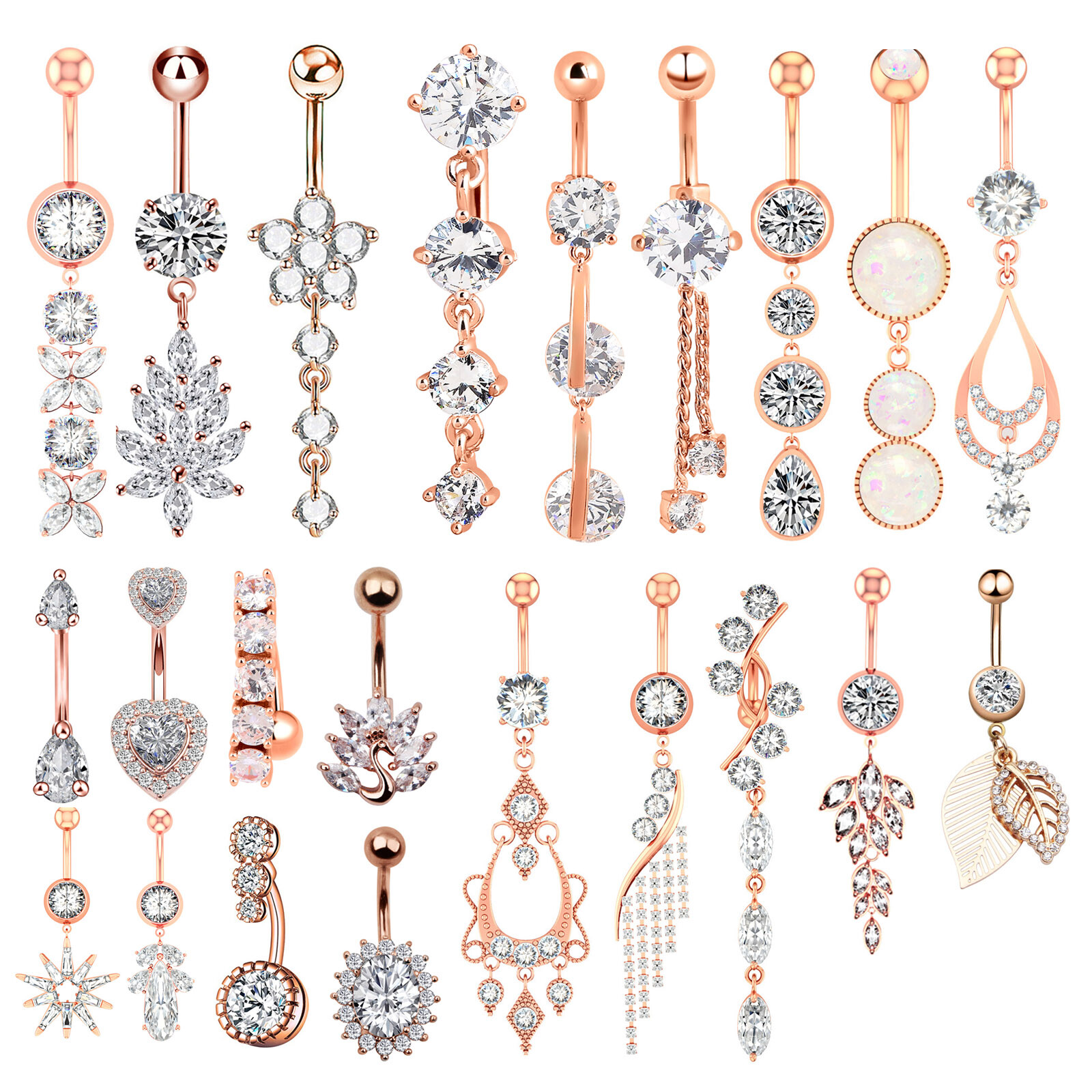 1Pc 14G Stainless Steel Dangle Belly Button Rings for Women CZ Navel Piercing